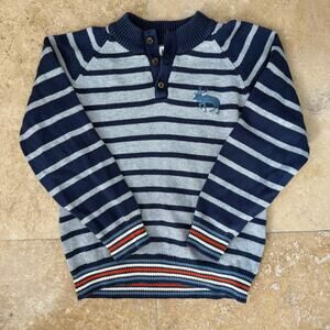 Hatley Boys Sweater Size 7 Striped Pullover Cotton Knit Blue Fall Winter Warm